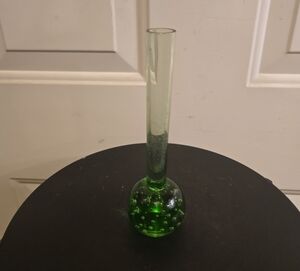 Green Glass Bubble Bud Vase